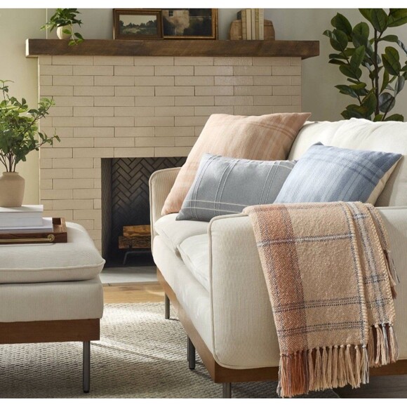 Soft Woven Plaid Throw Blanket - Hearth & Hand with Magnolia - Blush/Sand NEW - Picture 1 of 7